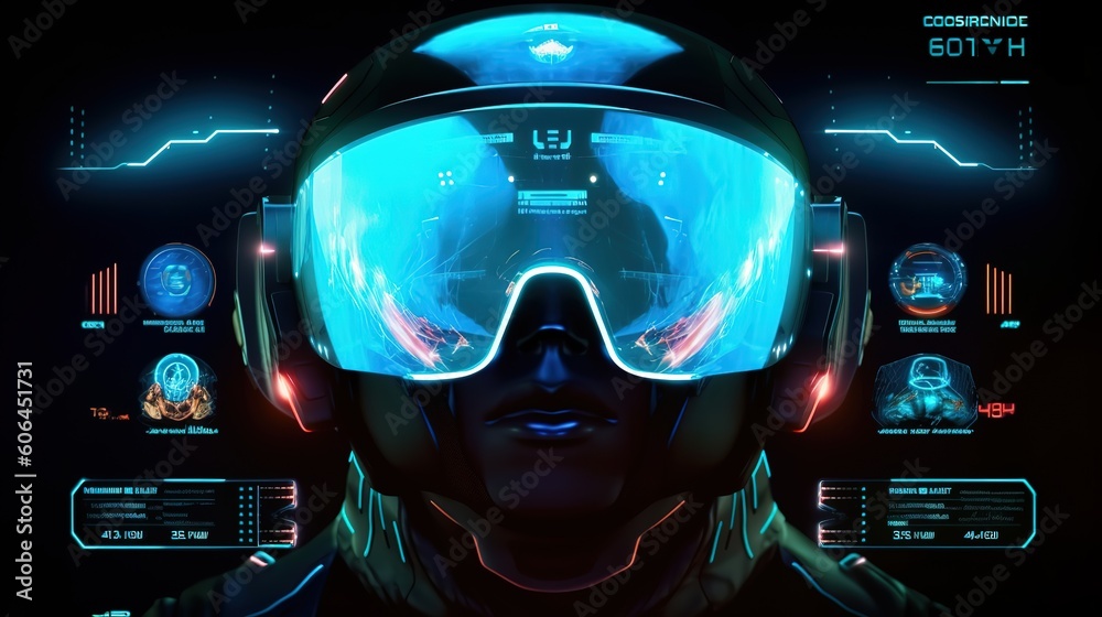 Aufkleber Cyberspace Virtual reality in HUD, GUI style. Hud,GUI for game background design. Technology background. Digital data. Generative AI