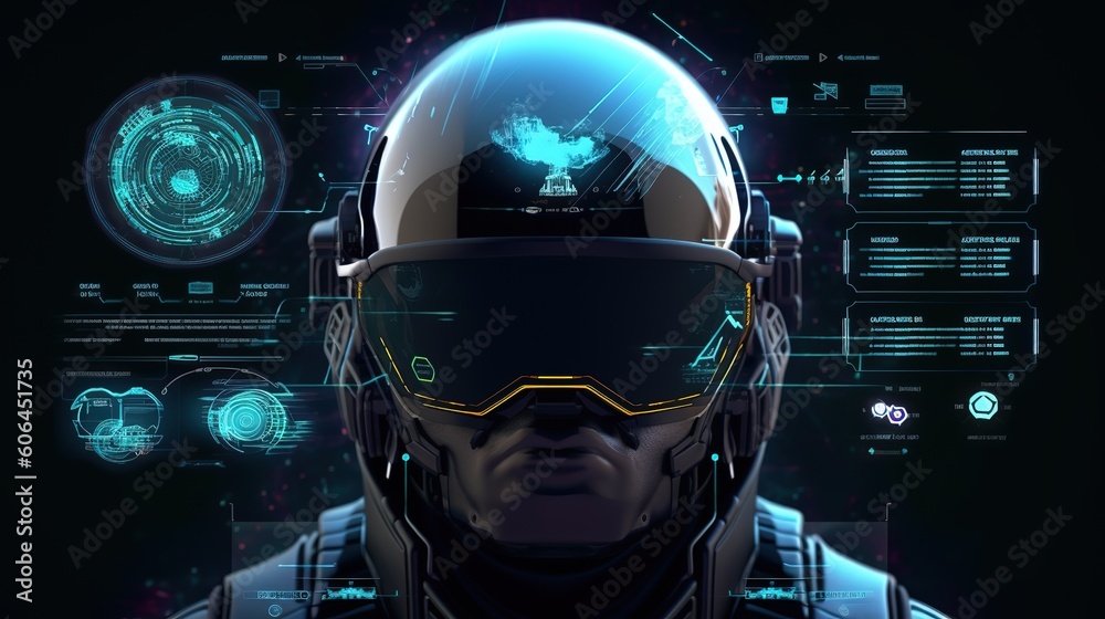 Aufkleber Cyberspace Virtual reality in HUD, GUI style. Hud,GUI for game background design. Technology background. Digital data. Generative AI