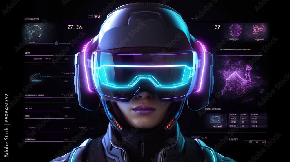 Aufkleber Cyberspace Virtual reality in HUD, GUI style. Hud,GUI for game background design. Technology background. Digital data. Generative AI