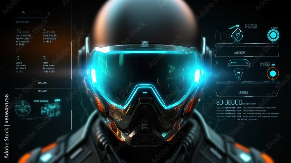 Poster Cyberspace Virtual reality in HUD, GUI style. Hud,GUI for game background design. Technology background. Digital data. Generative AI