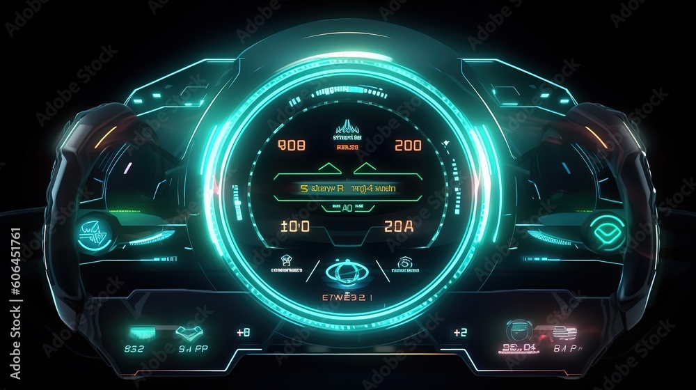 Aufkleber Cyberspace Virtual reality in HUD, GUI style. Hud,GUI for game background design. Technology background. Digital data. Generative AI