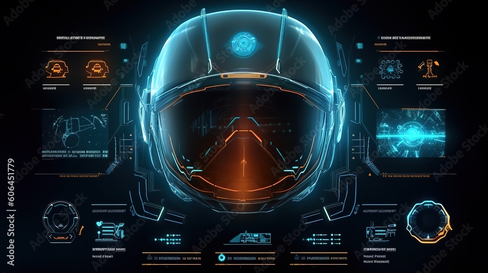 Aufkleber Cyberspace Virtual reality in HUD, GUI style. Hud,GUI for game background design. Technology background. Digital data. Generative AI