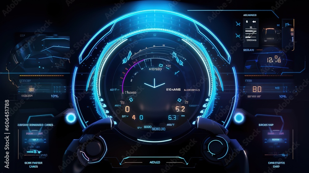 Aufkleber Cyberspace Virtual reality in HUD, GUI style. Hud,GUI for game background design. Technology background. Digital data. Generative AI