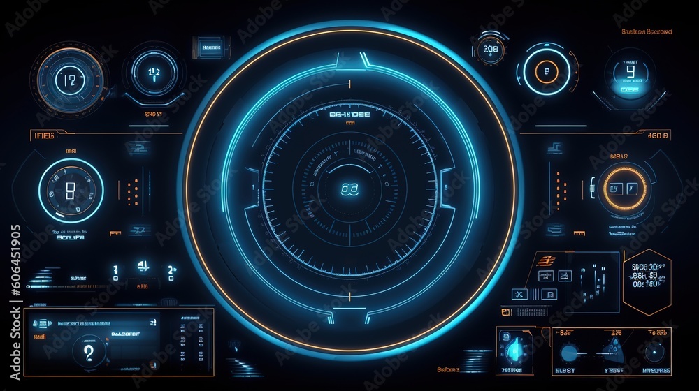Aufkleber Set of Sci Fi Modern User Interface Elements.Hud,GUI for game background design. Technology background. Digital data. Generative AI