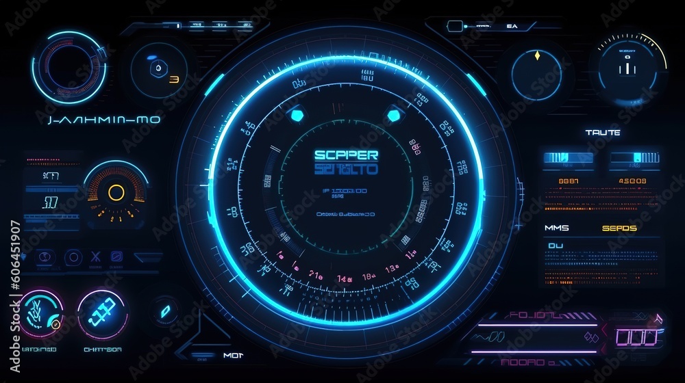 Leinwandbilder Set of Sci Fi Modern User Interface Elements.Hud,GUI for game background design. Technology background. Digital data. Generative AI