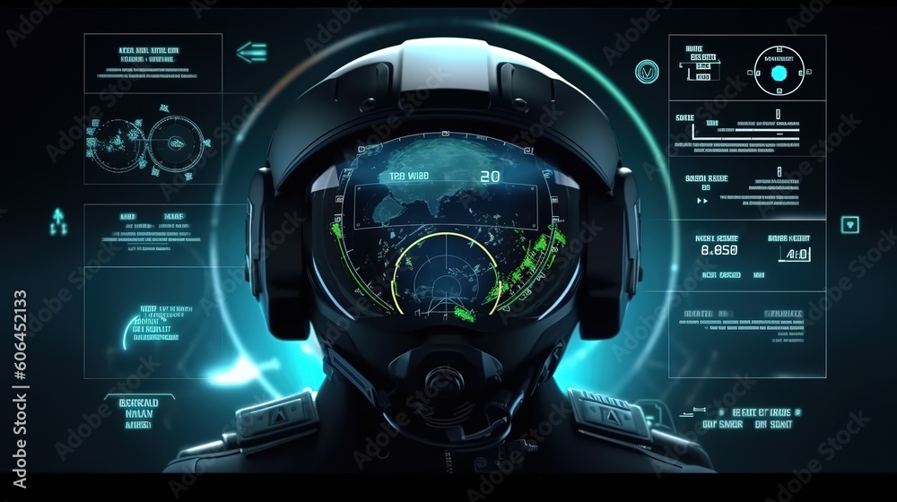 Aufkleber Cyberspace Virtual reality in HUD, GUI style. Hud,GUI for game background design. Technology background. Digital data. Generative AI