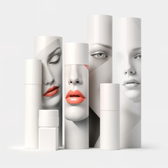 Mockup of cosmetic skin care product with artistic design on white background. Cream skin care. 3D Render