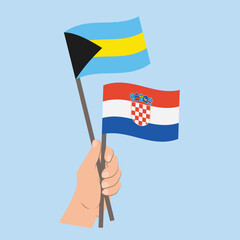 Flags of Bahamas and Croatia, Hand Holding flags