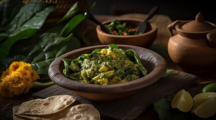 Obraz premium traditional Mexican dish garnished with Epazote leaves