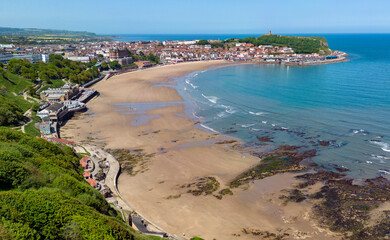 Aerial view from South Cliff of Scarborough in North Yorkshire in the northeast of England.