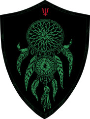 Dreamcatcher, Neptune. Coat of arms, emblem, shield, tattoo design
