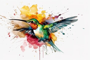 Create a beautiful painting of a hummingbird feeding on nectar watercolor painting