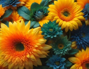 Fototapeta na wymiar Close up of sunflowers and eucalyptus flowers. generative ai