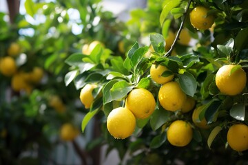Lemon tree garden background created with generative Ai technology
