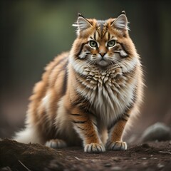 Fototapeta na wymiar Siberian cat, Panthera catus in the forest. generative ai