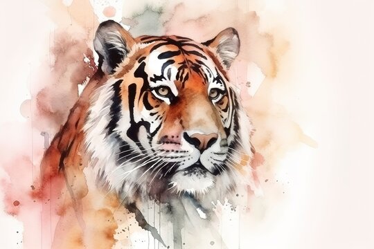 Paint a realistic portrait of a tiger in the jungle watercolor painting