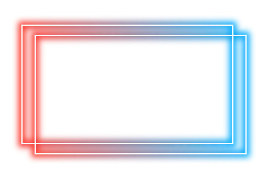 Neon red and blue frame png. Glowing frame on transparent background.