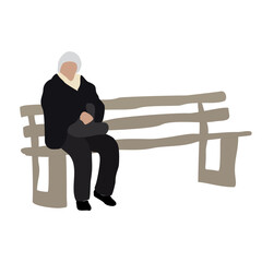 Fototapeta premium Vector drawing of a staffage person. Seated woman on the bench. Adult lady in the park.