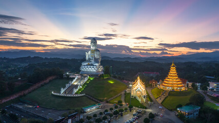 Fototapeta beautiful scenery of the Wat Huai Pla Kang in the sunset time at Chaingrai province in Thailand obraz