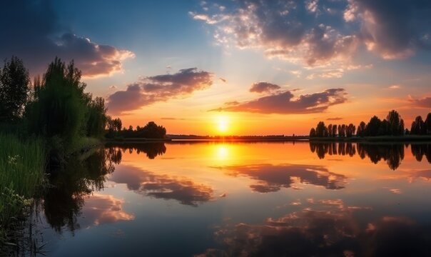 sunset on the lake HD 8K wallpaper Stock Photography Photo Image