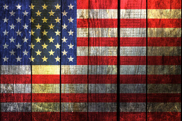 Fototapeta na wymiar Flag of the United States of America on old boards.