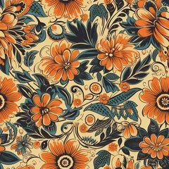 Fotobehang seamless beauty for your walls with timeless retro floral patterns © Jaaza