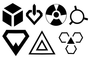 set of hud cyberpunk symbols geometric in black