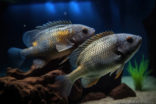 A stunning display of couple Ram cichlid fish