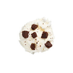 ball of ice cream with brownie on a white background