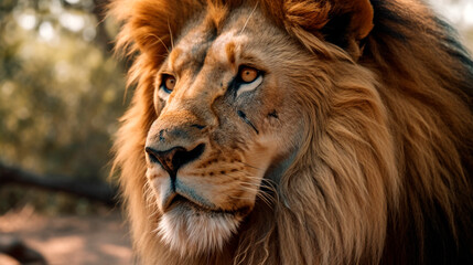 close up portrait of a lion. Generative Ai. 