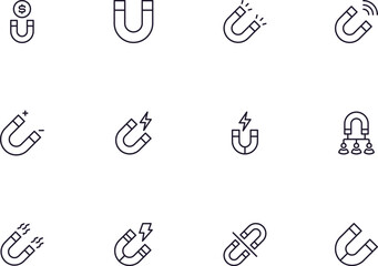 Collection of modern magnet outline icons. Set of modern illustrations for mobile apps, web sites, flyers, banners etc isolated on white background. Premium quality signs. - obrazy, fototapety, plakaty