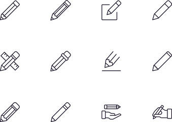 Pencil concept. Collection of modern high quality pencil line icons. Editable stroke. Premium linear symbol for web sites, flyers, banners, online shops and companies.