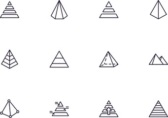 Pyramid concept. Pyramid line icon set. Collection of vector signs in trendy flat style for web sites, internet shops and stores, books and flyers. Premium quality icons isolated on white background