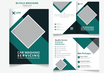 Fototapeta na wymiar Modern Car wash Bi-fold brochure cleaning service brochure design, bifold brochure template