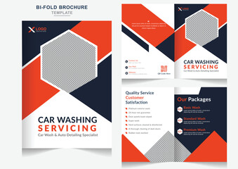 Modern Car wash Bi-fold brochure cleaning service brochure design, bifold brochure template