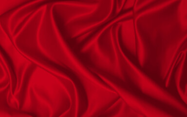 Red background flag waving in the wind on silk texture
