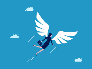 Business freedom. Businesswoman with wings to fly freely vector