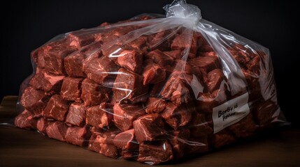 Beef packed in Transparent plastic bags ready to sell, AI Generative