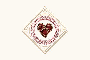 poker red heart with vintage classic ornament for cards