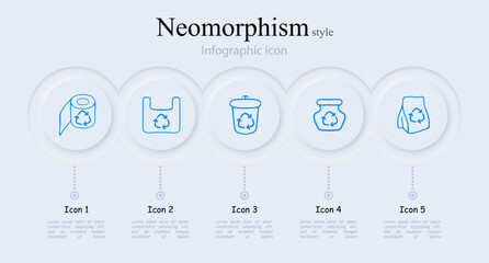 Recycling and waste management concept. Eco-friendly, sustainable, recycling bins, sorting, environment. Recycle concept. Neomorphism style. Vector line icon for Business