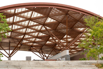 Dome of large brown steel structure building
