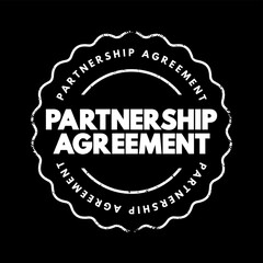 Partnership Agreement - legal document that outlines the management structure of a partnership and the rights, duties, ownership interests, text concept stamp