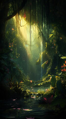 Fototapeta premium Phone wallpaper of a hidden tropical waterfall. Generative AI