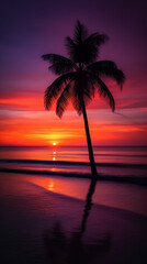 Obraz na płótnie Canvas Phone wallpaper sunset over a tropical beach. Generative AI
