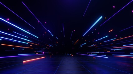3d technology abstract neon light background, empty space scene, spotlight, dark night, virtual reality, cyber futuristic sci-fi background, street floor studio for mock up. colored geometric. - Powered by Adobe
