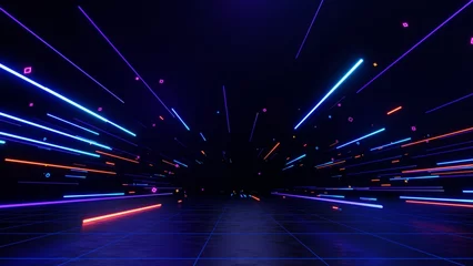 3d technology abstract neon light background, empty space scene, spotlight, dark night, virtual reality, cyber futuristic sci-fi background, street floor studio for mock up. colored geometric.