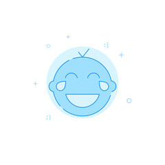 Laughing to tears kid baby flat vector icon. Filled line style. Blue monochrome design. Editable stroke