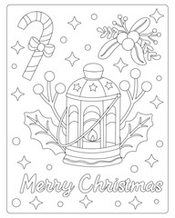Christmas Coloring Pages, Christmas Vector, Christmas illustration, Black and white, Christmas Coloring pages