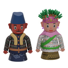 3d rendered couple Jakarta's traditional culture called ondel-ondel perfect for design project and anniversary of Jakarta