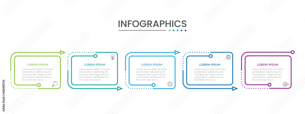 Wall mural business infographic thin line process with square template design with icons and 5 options or steps - Wall murals